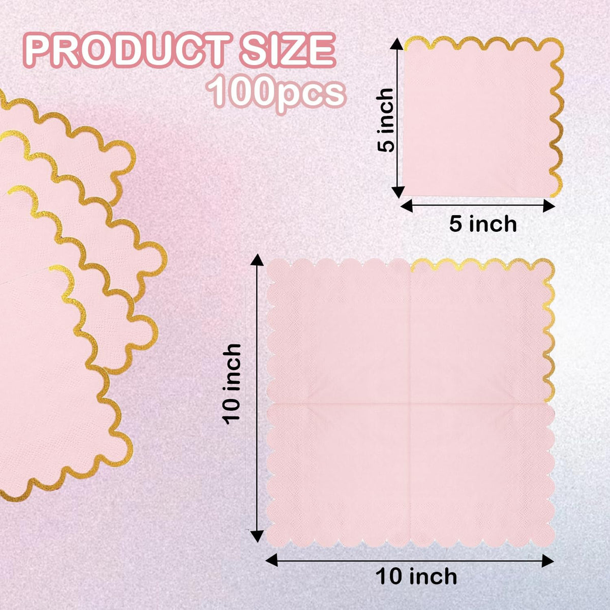 100 pack Pink Cocktail Napkins with Gold Foil Accents Scalloped Edges 5 x 5 inch Beverage Disposable Napkin Party Decoration Wedding Bridal and Baby Shower Dinner Lunch Supplies