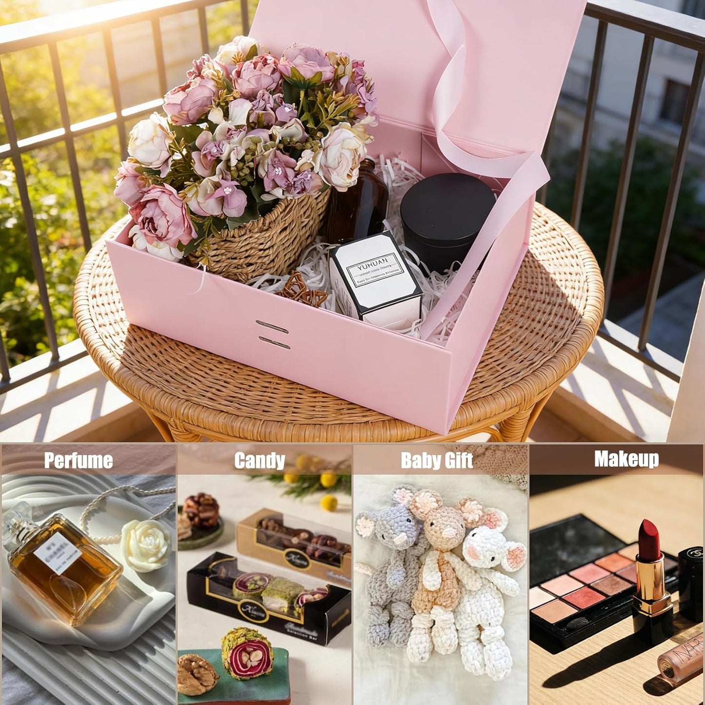 5 Pack Pink Gift Box with Ribbon, 8.6x6.7x3.4 inch Groomsman Proposal Box for Presents with Magnetic Closure Lids, Rectangle Collapsible Luxury Box for Wedding, Christmas, Halloween, Birthday