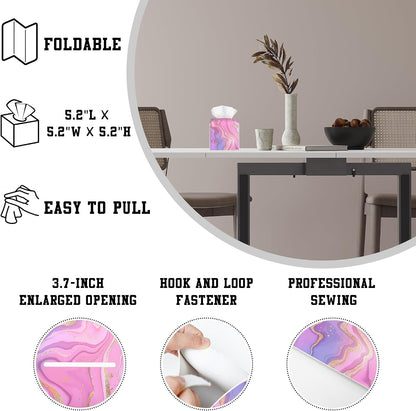 Tissue Box Holder Purple and Pink Liquid Marble Square Leather Tissue Box Cover Modern Cube Facial Paper Cover Case for Bathroom Vanity Countertop Night Stands Tabletop