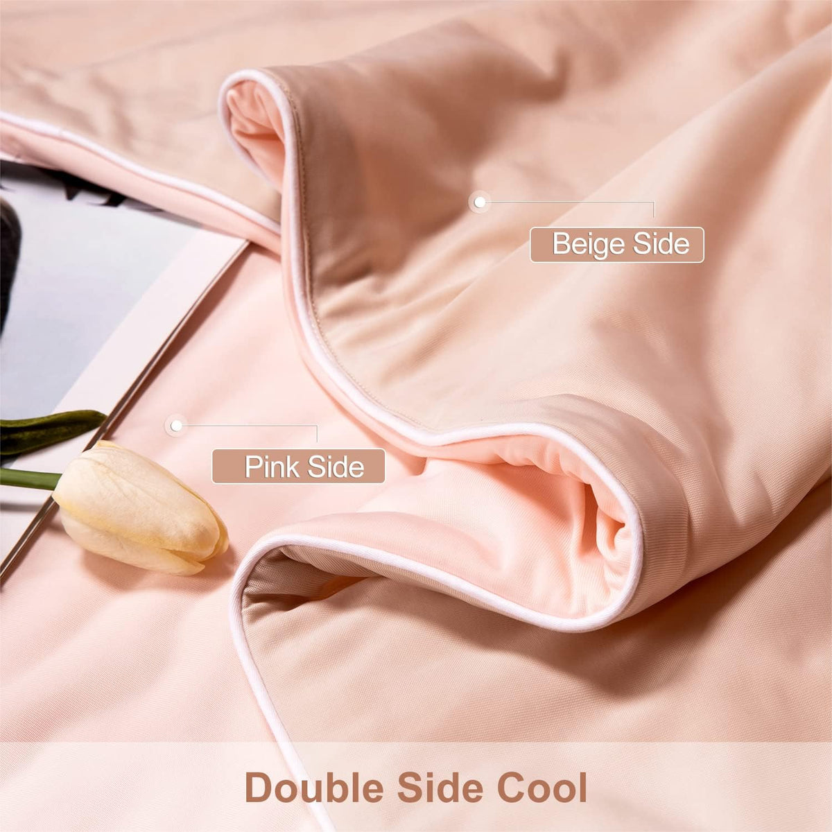 Cooling Blankets for Hot Sleepers - Cool Like Ice Cream Lightweight Blanket for Summer with Double Side Cold, Cooling Comforter, Quilt, Fabric for Bed (Throw Size 47" x 59" Pink & Beige)