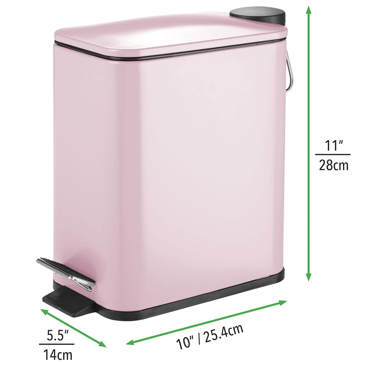 Slim Metal Rectangle 1.3 Gallon Trash Can with Step Pedal, Easy-Close Lid, Removable Liner - Narrow Wastebasket Garbage Container Bin for Bathroom, Bedroom, Kitchen, Office - Matte Blush Pink