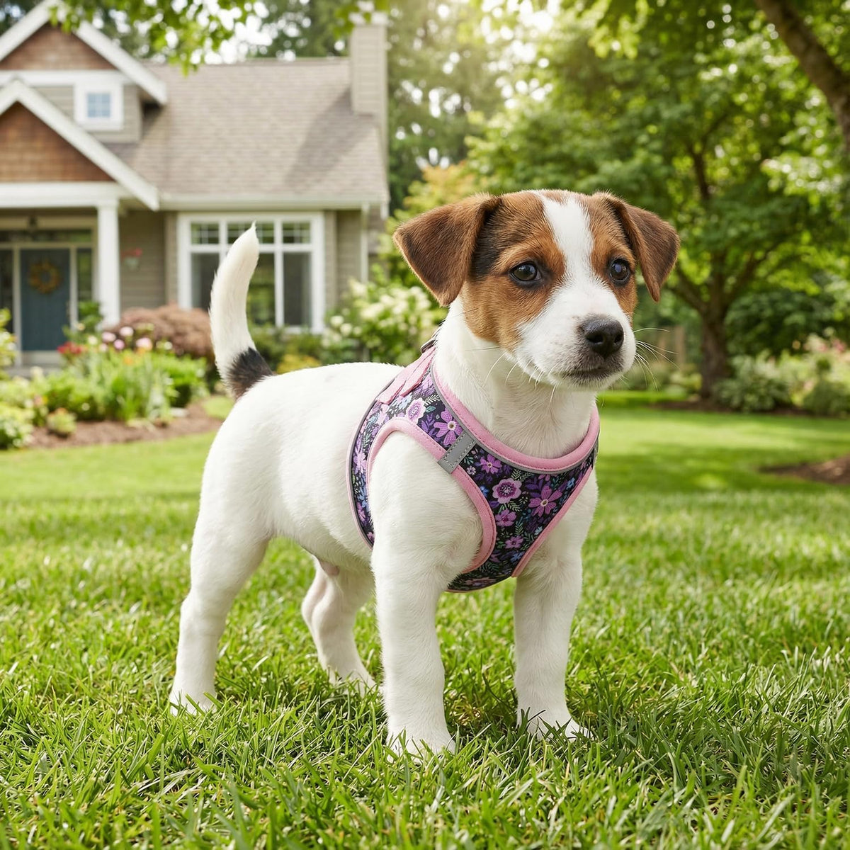 Step in Dog Harness and Leash Set, Breathable Mesh, Pink Floral,XS