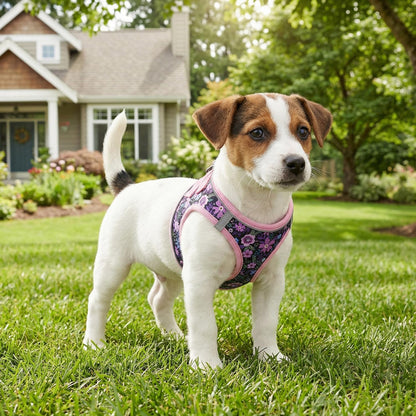 Step in Dog Harness and Leash Set, Breathable Mesh, Pink Floral,XS
