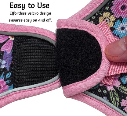 Step in Dog Harness and Leash Set, Breathable Mesh, Pink Floral,XS
