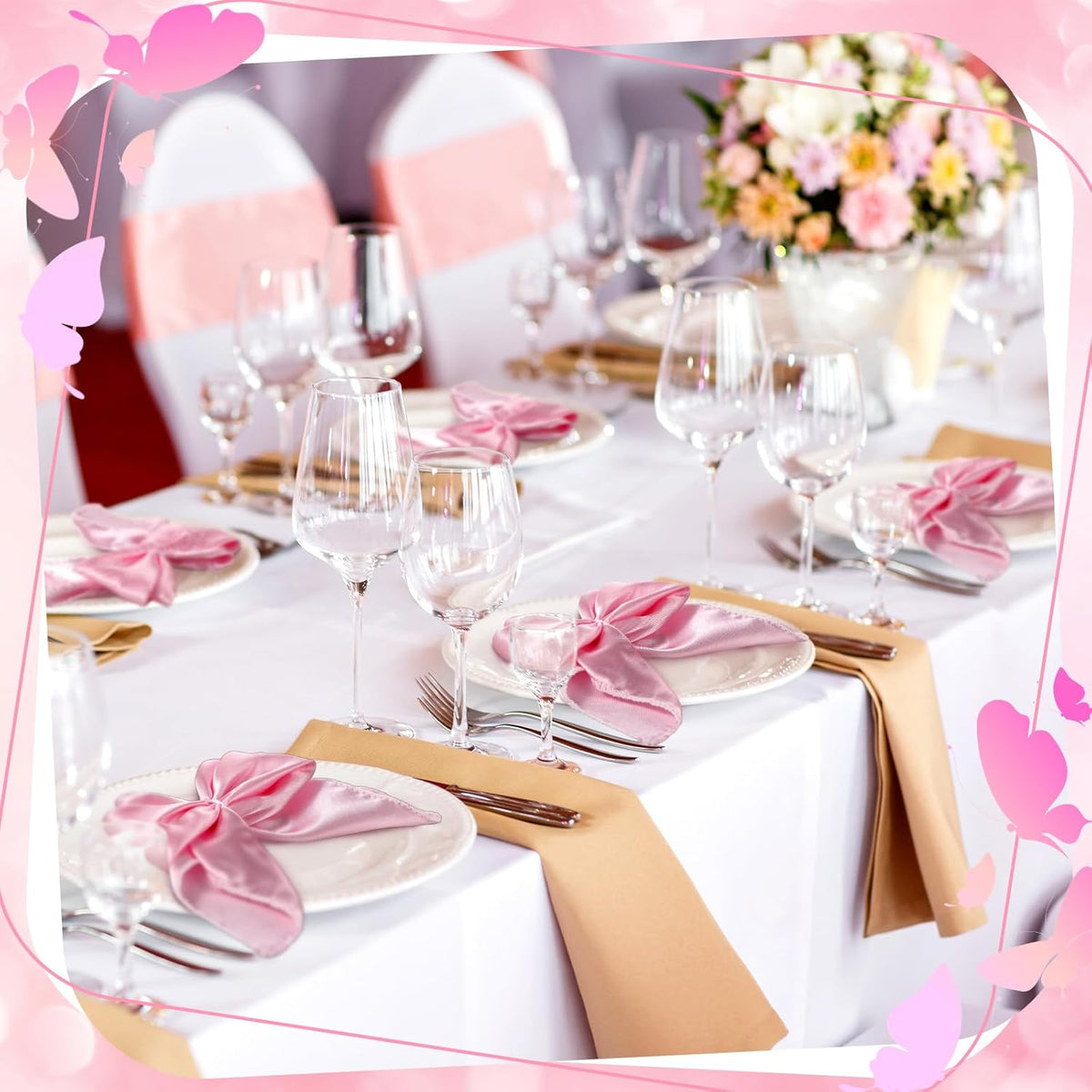 25 Pcs Pink Bow Napkin Rings Bow Satin Napkins Decors for Girls Women 5 x 5 Inch Coquette Silky Table Decors Bows Theme Party Supplies for Wedding Banquet Birthday Baby Shower Table Decor