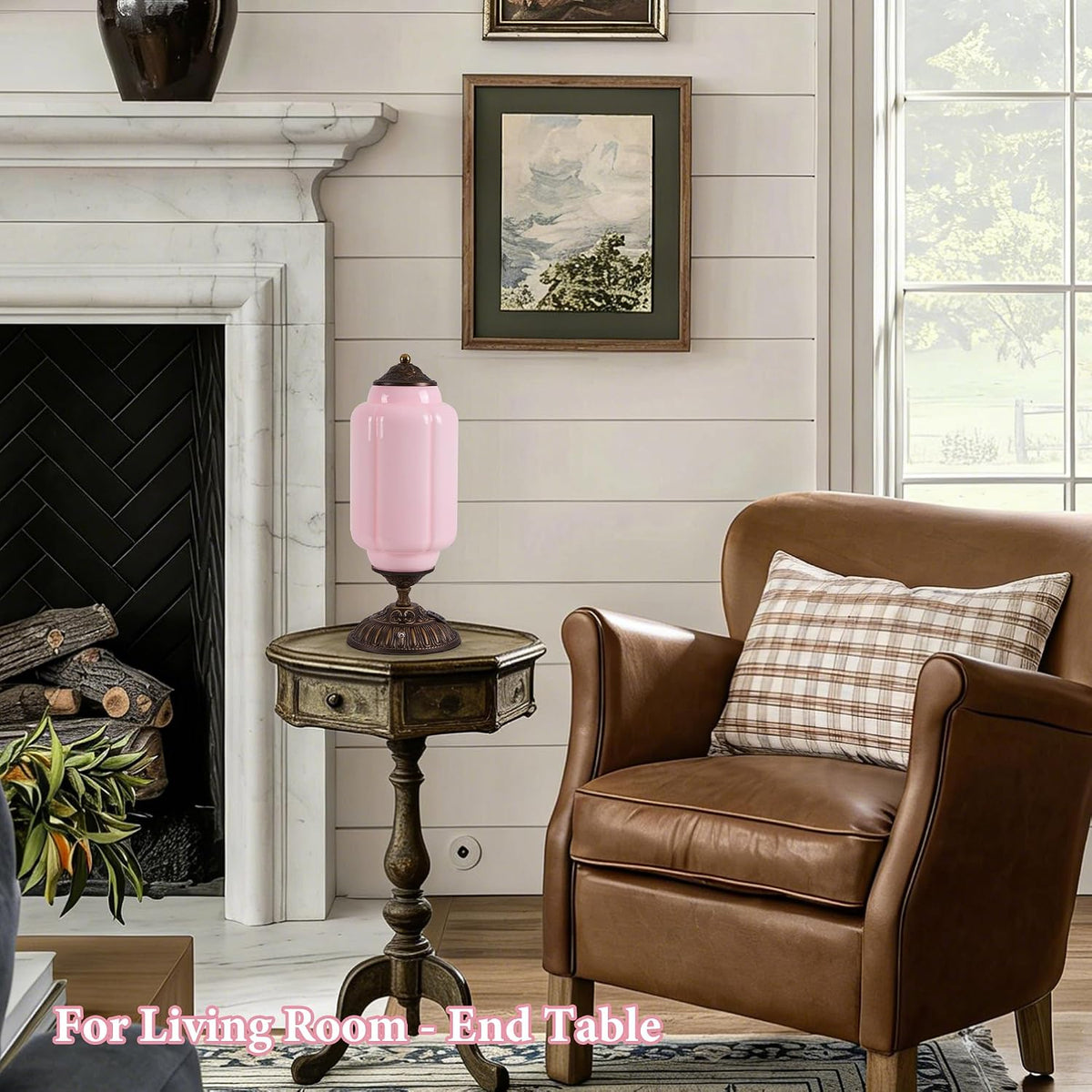 Vintage Pink Milk Glass Touch Table Lamp ,USB C+A Charging Ports (Bulb×1)