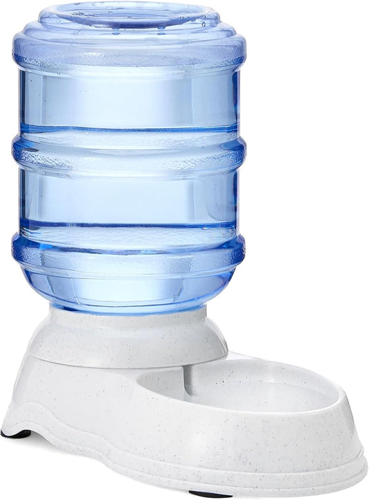 Amazon Basics Automatic Pet Water Dispenser and Gravity Food Feeder Set for Cat and Dog, Easy to Clean, 6-Pound Food Capacity, 1-Gallon, Small, Gray, Pack of 2