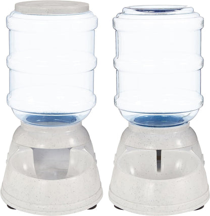 Amazon Basics Automatic Pet Water Dispenser and Gravity Food Feeder Set for Cat and Dog, Easy to Clean, 6-Pound Food Capacity, 1-Gallon, Small, Gray, Pack of 2