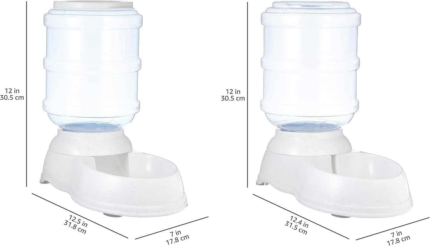 Amazon Basics Automatic Pet Water Dispenser and Gravity Food Feeder Set for Cat and Dog, Easy to Clean, 6-Pound Food Capacity, 1-Gallon, Small, Gray, Pack of 2