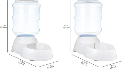 Amazon Basics Automatic Pet Water Dispenser and Gravity Food Feeder Set for Cat and Dog, Easy to Clean, 6-Pound Food Capacity, 1-Gallon, Small, Gray, Pack of 2