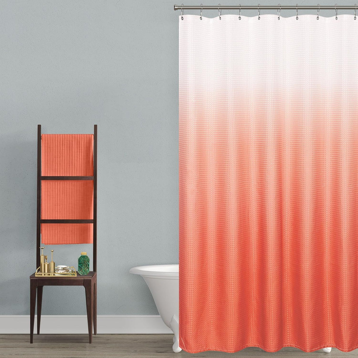 Coral Peach Shower Curtain for Bathroom, Cute Tropical Palm Springs Inspired Waterproof Fabric Shower Curtains with Hooks for Bath Decor, Salmon