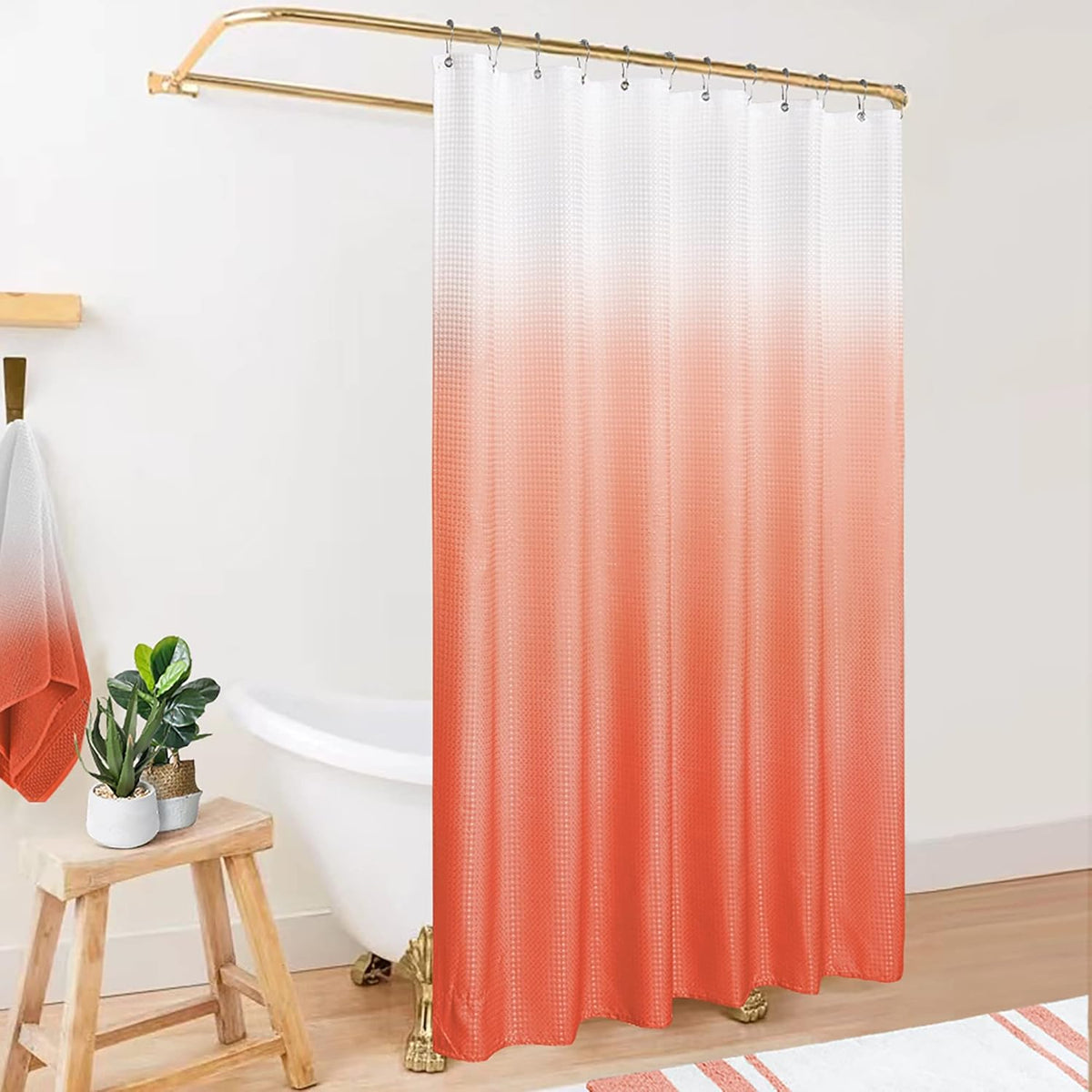 Coral Peach Shower Curtain for Bathroom, Cute Tropical Palm Springs Inspired Waterproof Fabric Shower Curtains with Hooks for Bath Decor, Salmon