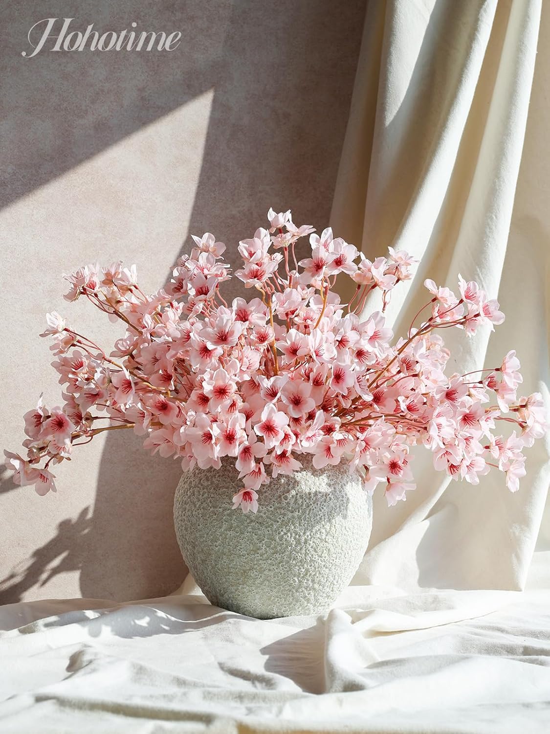 8Pcs Artificial Cherry Blossom Branches, Pink 16" Silk Faux Peach Sakura Flowers, Fake Bouquet for Spring Home Wedding Party Decor, Japanese Garden Bedroom Table Centerpiece
