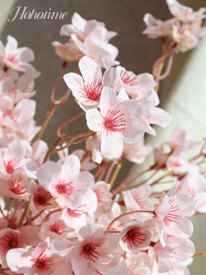 8Pcs Artificial Cherry Blossom Branches, Pink 16" Silk Faux Peach Sakura Flowers, Fake Bouquet for Spring Home Wedding Party Decor, Japanese Garden Bedroom Table Centerpiece