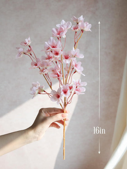 8Pcs Artificial Cherry Blossom Branches, Pink 16" Silk Faux Peach Sakura Flowers, Fake Bouquet for Spring Home Wedding Party Decor, Japanese Garden Bedroom Table Centerpiece