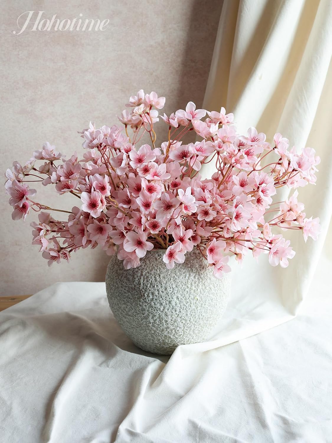 8Pcs Artificial Cherry Blossom Branches, Pink 16" Silk Faux Peach Sakura Flowers, Fake Bouquet for Spring Home Wedding Party Decor, Japanese Garden Bedroom Table Centerpiece