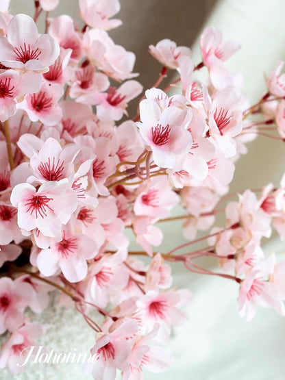 8Pcs Artificial Cherry Blossom Branches, Pink 16" Silk Faux Peach Sakura Flowers, Fake Bouquet for Spring Home Wedding Party Decor, Japanese Garden Bedroom Table Centerpiece