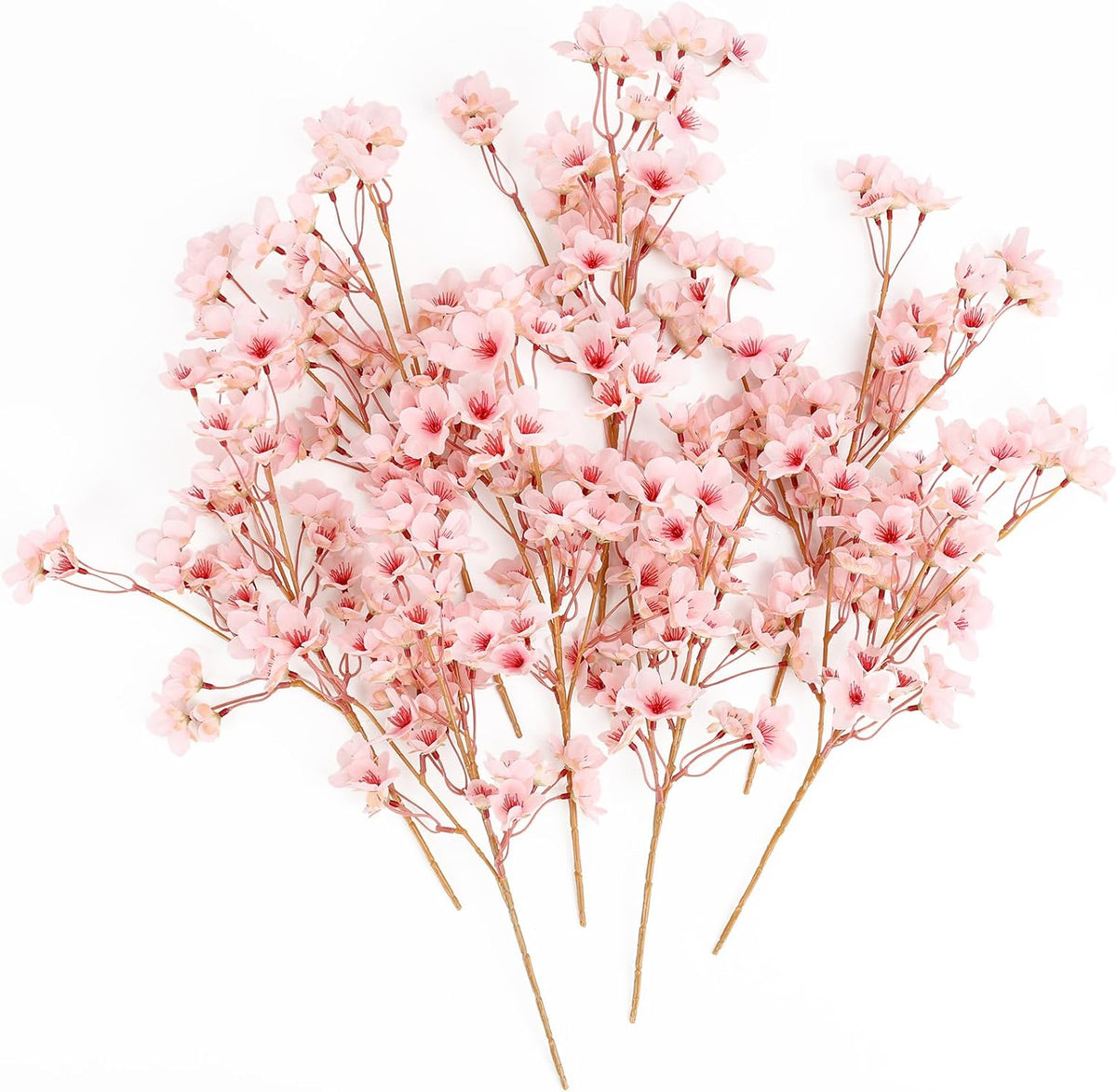 8Pcs Artificial Cherry Blossom Branches, Pink 16" Silk Faux Peach Sakura Flowers, Fake Bouquet for Spring Home Wedding Party Decor, Japanese Garden Bedroom Table Centerpiece