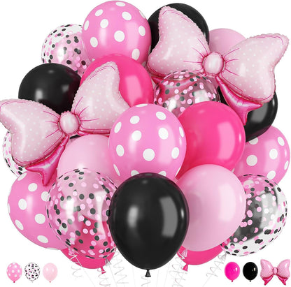 Pink and Black Balloons with 2Pcs Pink Bow Balloons