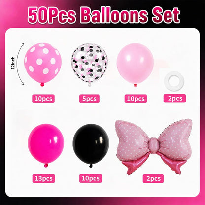 Pink and Black Balloons with 2Pcs Pink Bow Balloons