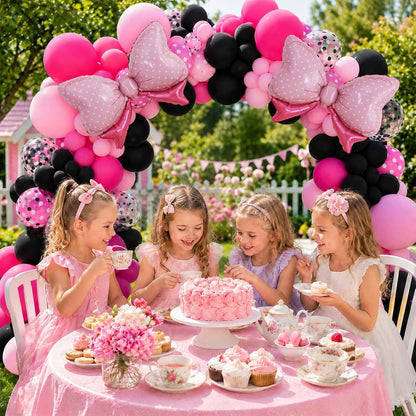 Pink and Black Balloons with 2Pcs Pink Bow Balloons