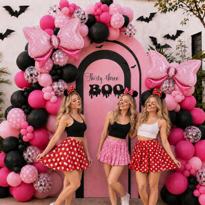 Pink and Black Balloons with 2Pcs Pink Bow Balloons
