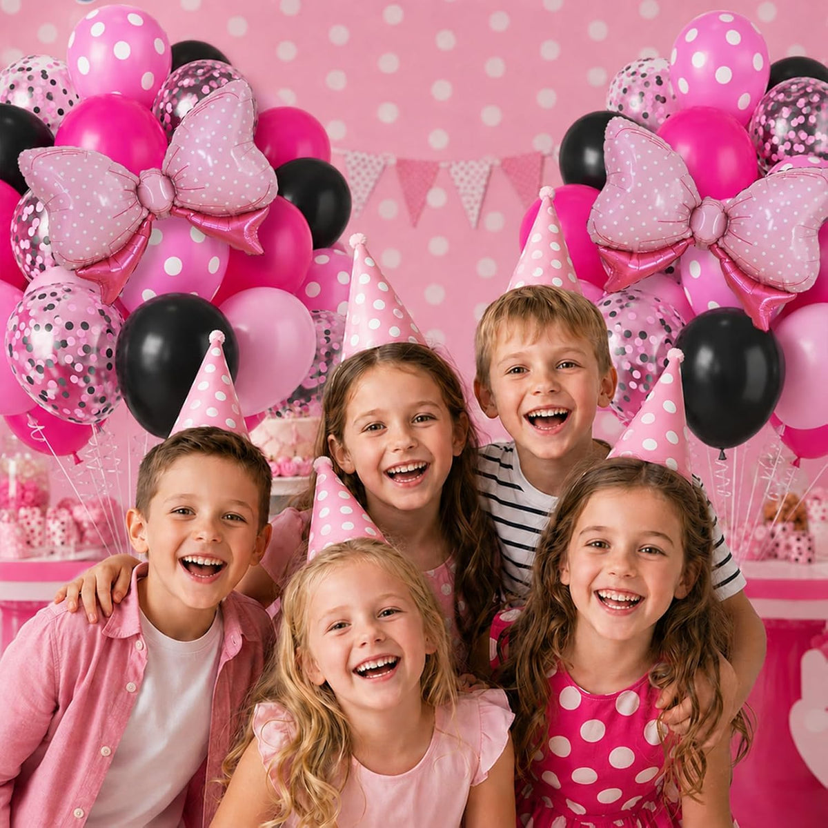 Pink and Black Balloons with 2Pcs Pink Bow Balloons