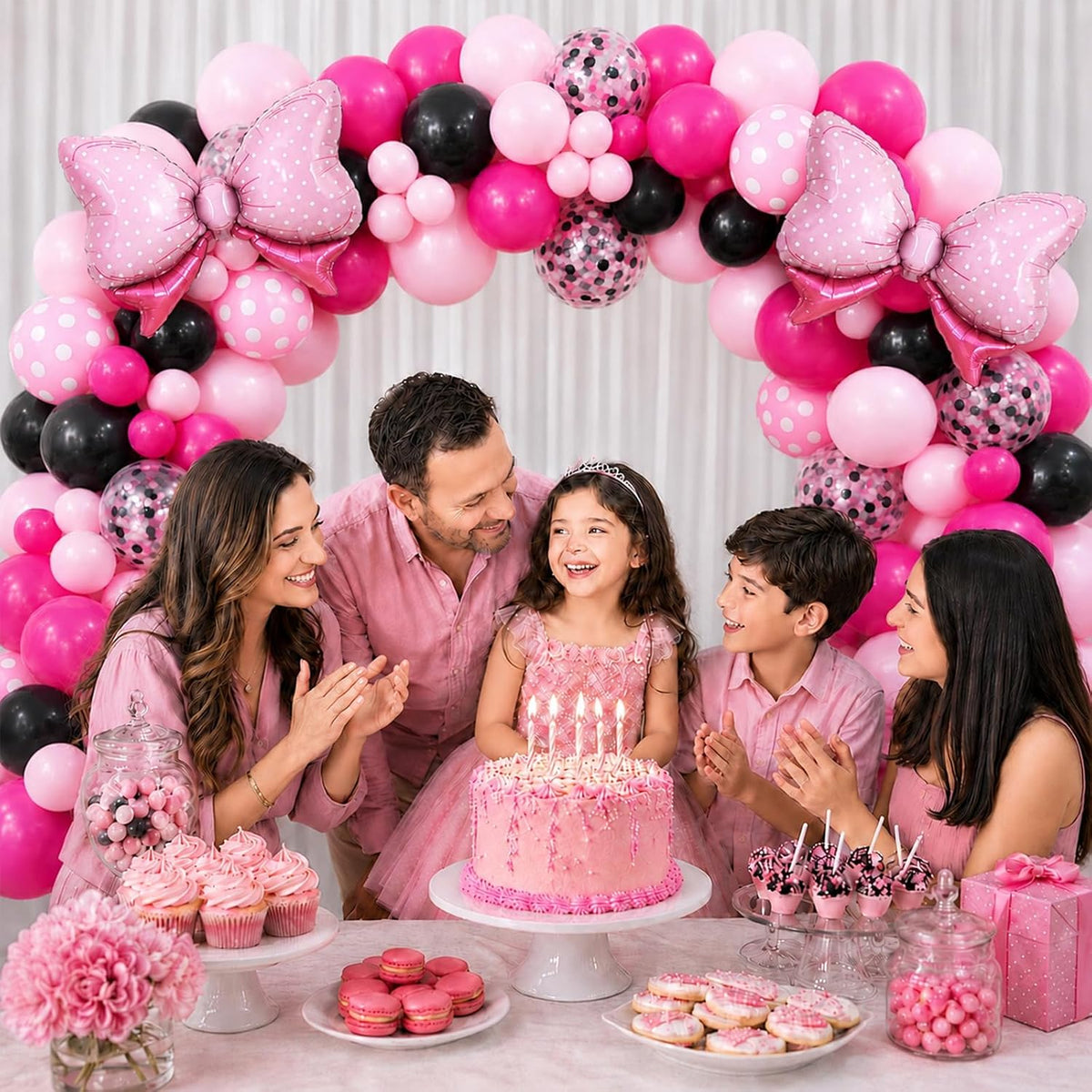 Pink and Black Balloons with 2Pcs Pink Bow Balloons
