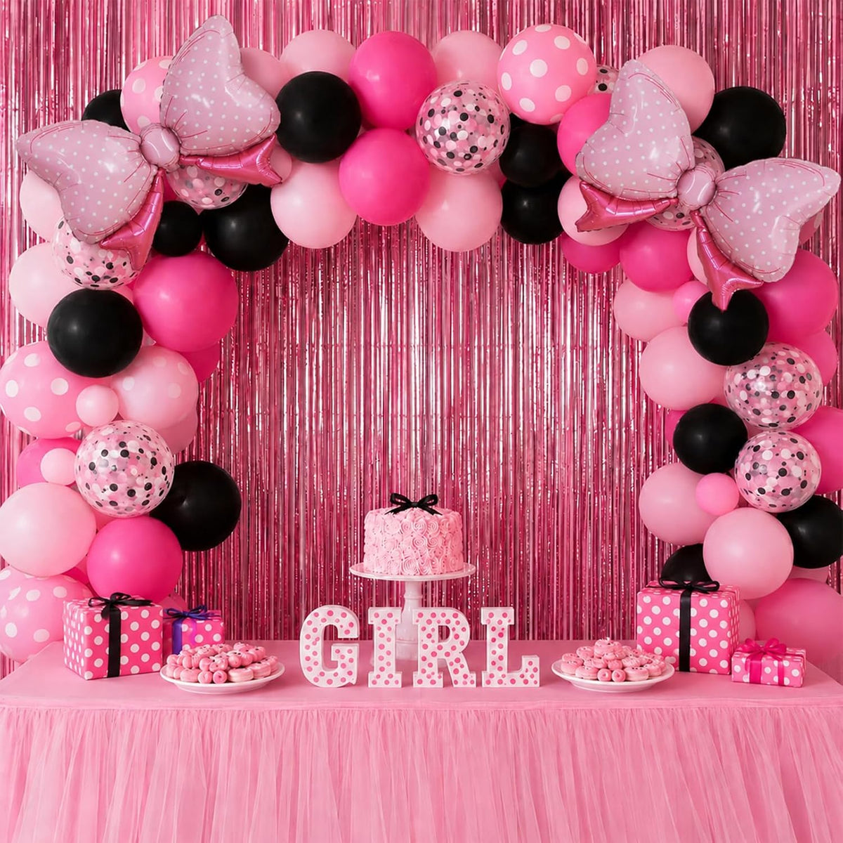 Pink and Black Balloons with 2Pcs Pink Bow Balloons