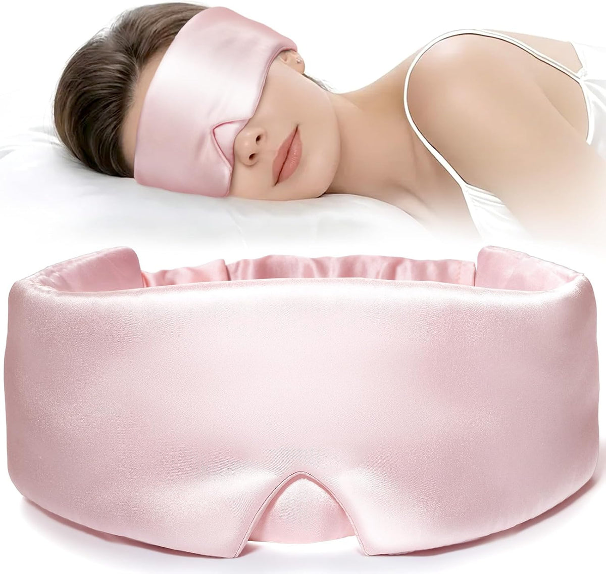Silk Sleep Mask for Side Sleeper, Travel, Airplane, Pale Pink