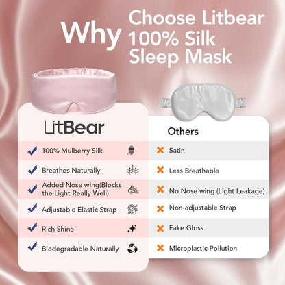 Silk Sleep Mask for Side Sleeper, Travel, Airplane, Pale Pink