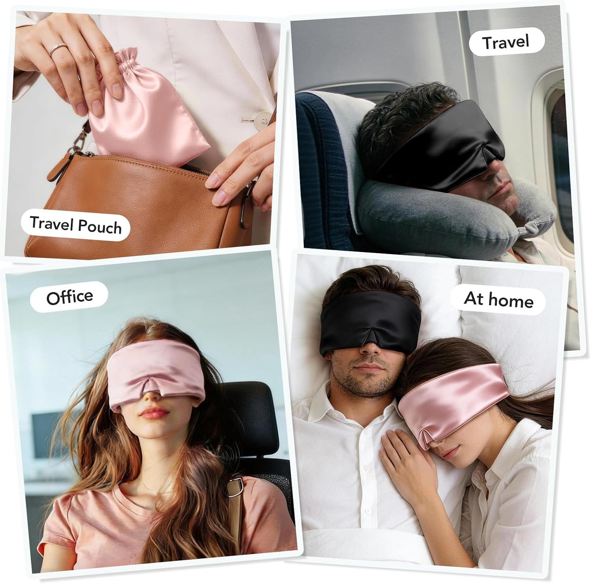 Silk Sleep Mask for Side Sleeper, Travel, Airplane, Pale Pink