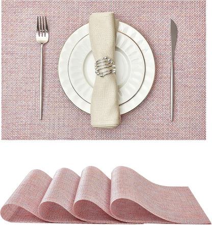 Leetaltree Woven Vinyl Placemats Set of 4,Pink Iridescent