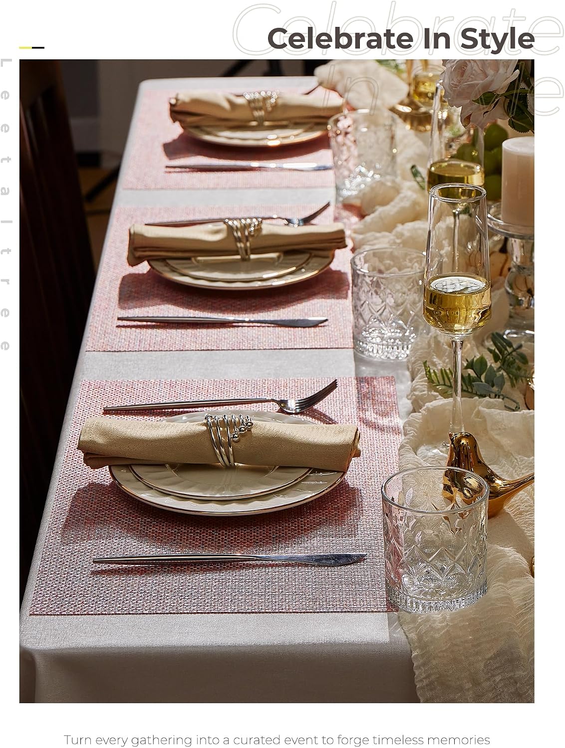 Leetaltree Woven Vinyl Placemats Set of 4,Pink Iridescent