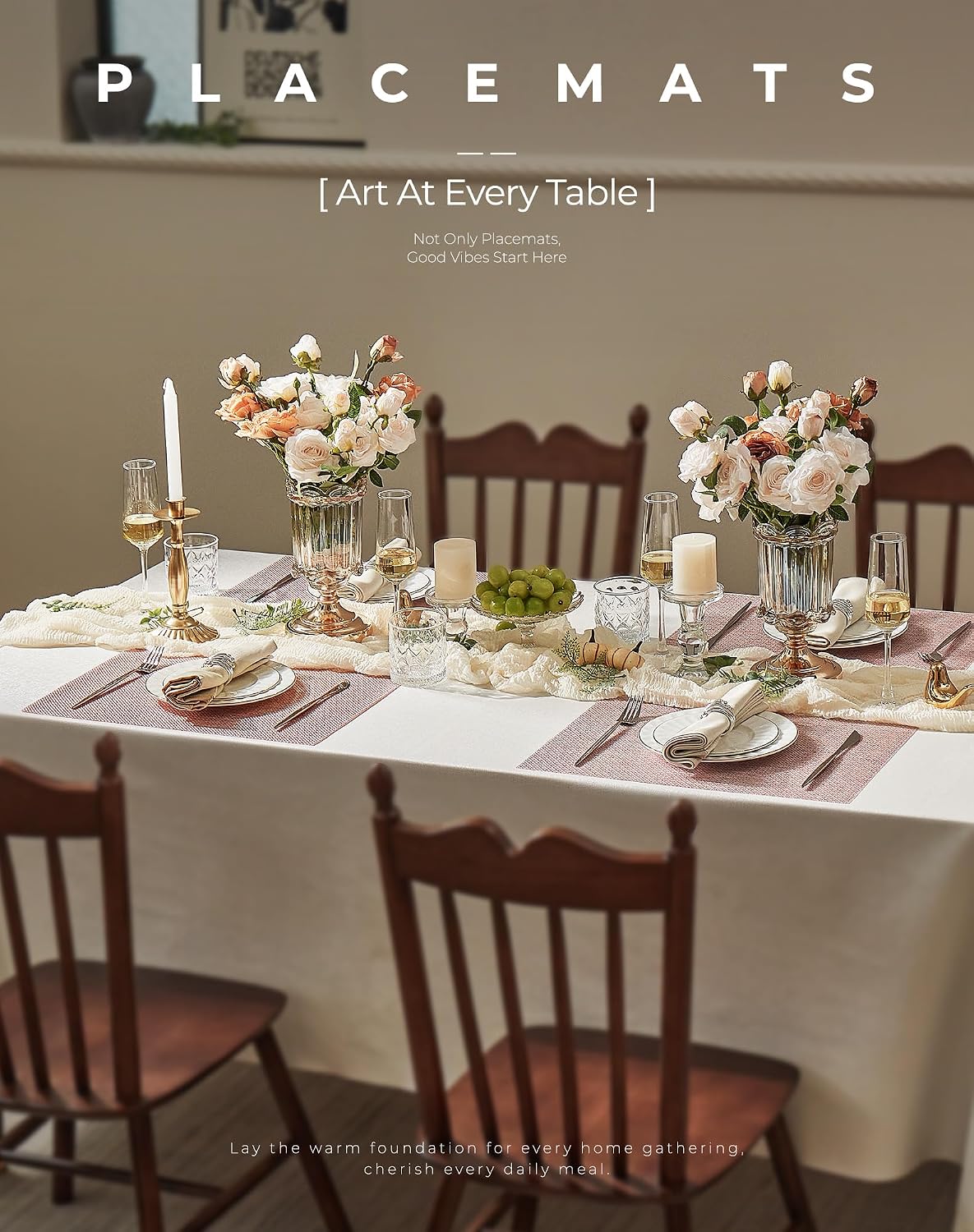 Leetaltree Woven Vinyl Placemats Set of 4,Pink Iridescent