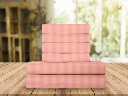 Luxury Soft Bed Sheets Dobby Stripe 1500 Premium Hotel Quality Microfiber Softness Wrinkle and Fade Resistant (4-Piece) Bedding Set, Twin XL, Stripe Peach Pink