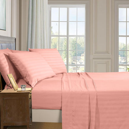 Luxury Soft Bed Sheets Dobby Stripe 1500 Premium Hotel Quality Microfiber Softness Wrinkle and Fade Resistant (4-Piece) Bedding Set, Twin XL, Stripe Peach Pink
