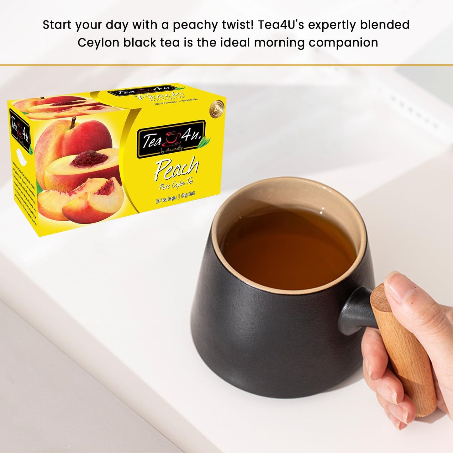 Tea4U Flavored Black Ceylon TeaBags (Peach) - Ideal Quality from Sri Lanka's Finest Leaves and Expertly Blended - 25 Count