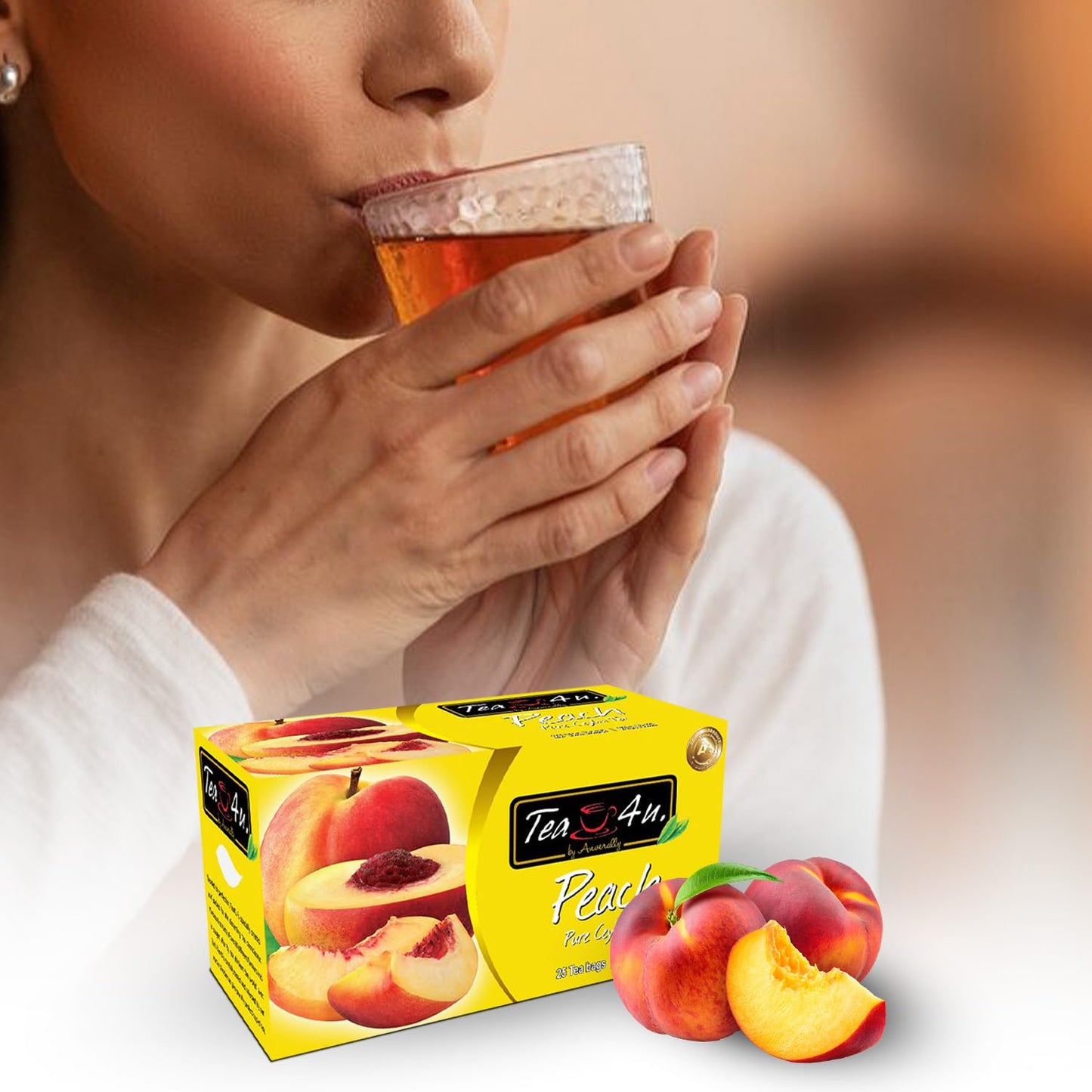 Tea4U Flavored Black Ceylon TeaBags (Peach) - Ideal Quality from Sri Lanka's Finest Leaves and Expertly Blended - 25 Count