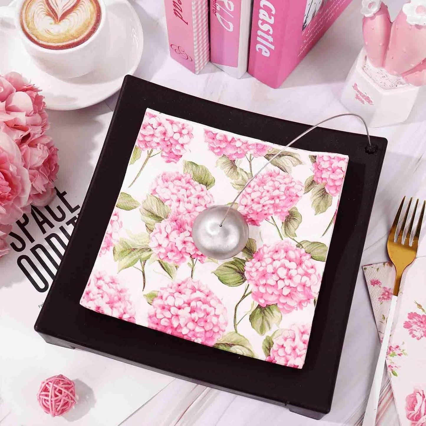 100 Pcs Spring Floral Luncheon Napkins Pink Hydrangea Rose Flower Bow Disposable Paper Napkin Decorative Dessert Dinner Hand Napkin for Decoupage Home Party Table Supplies Decor