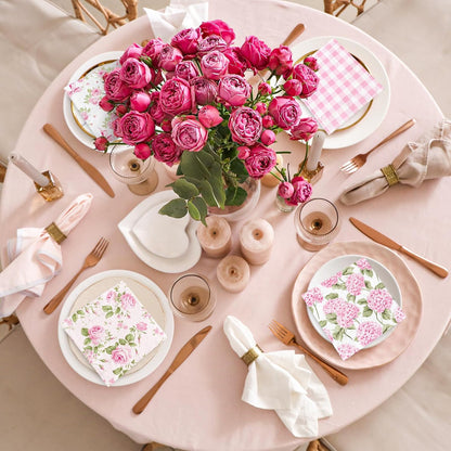 100 Pcs Spring Floral Luncheon Napkins Pink Hydrangea Rose Flower Bow Disposable Paper Napkin Decorative Dessert Dinner Hand Napkin for Decoupage Home Party Table Supplies Decor