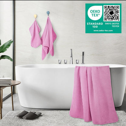430 GSM Poly Blend Microfiber Quick Dry Waffle Bath Towel Set of 6