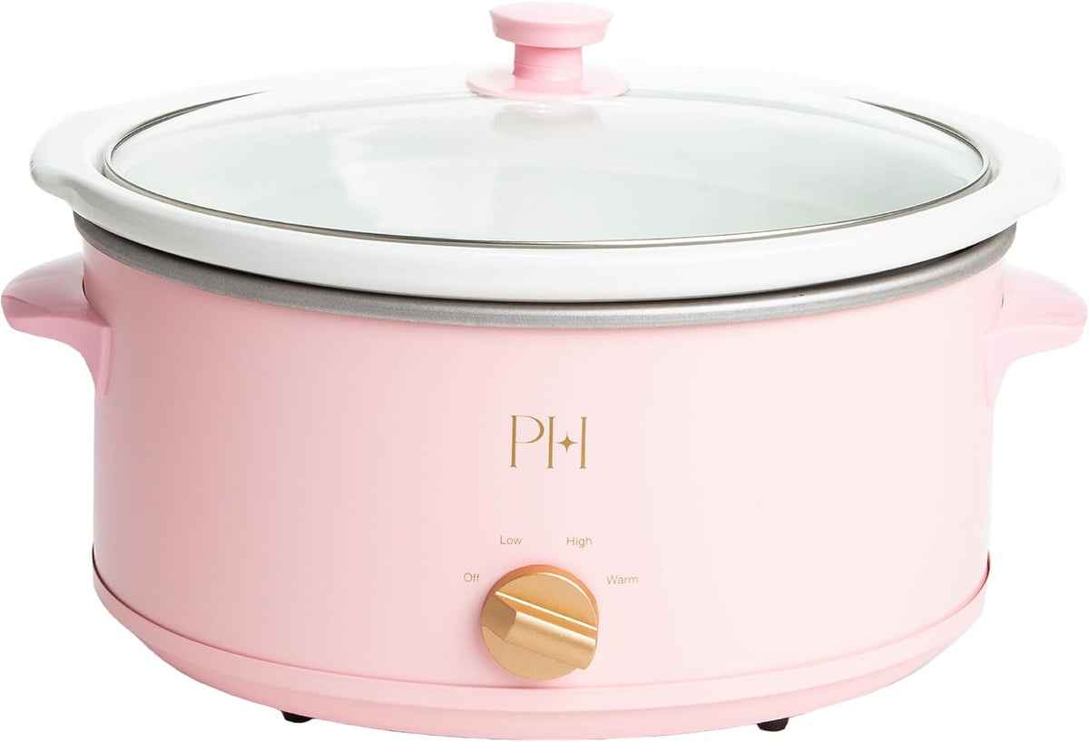 Paris Hilton 6-Quart Manual Slow Cooker, Naturally Nonstick Stoneware Ceramic Insert, Three Settings (Low, High, Warm), Dishwasher Safe Family Size Slow Cooker, Pink