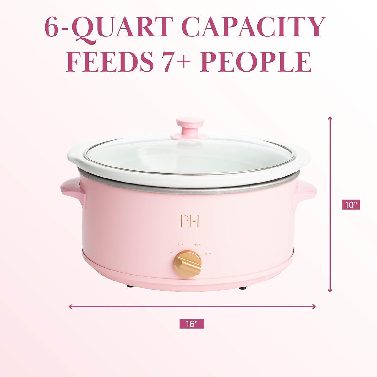 Paris Hilton 6-Quart Manual Slow Cooker, Naturally Nonstick Stoneware Ceramic Insert, Three Settings (Low, High, Warm), Dishwasher Safe Family Size Slow Cooker, Pink