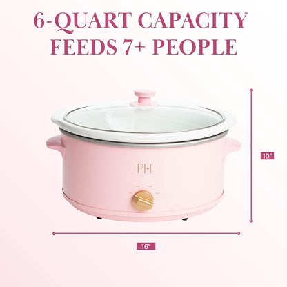 Paris Hilton 6-Quart Manual Slow Cooker, Naturally Nonstick Stoneware Ceramic Insert, Three Settings (Low, High, Warm), Dishwasher Safe Family Size Slow Cooker, Pink