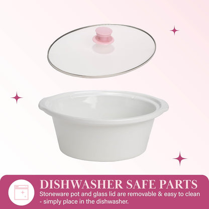 Paris Hilton 6-Quart Manual Slow Cooker, Naturally Nonstick Stoneware Ceramic Insert, Three Settings (Low, High, Warm), Dishwasher Safe Family Size Slow Cooker, Pink