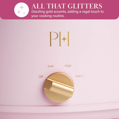 Paris Hilton 6-Quart Manual Slow Cooker, Naturally Nonstick Stoneware Ceramic Insert, Three Settings (Low, High, Warm), Dishwasher Safe Family Size Slow Cooker, Pink