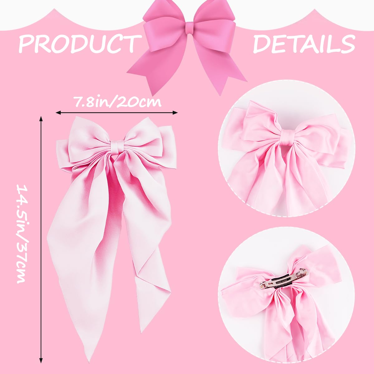 4Pcs Hair Bows Clip, Hot Pink Elegant Satin Bow Hair Clip Cheer Bows Valentine's Day Gift for Birthday, Wedding, Holidays - Light, Coral, Bright, Rose