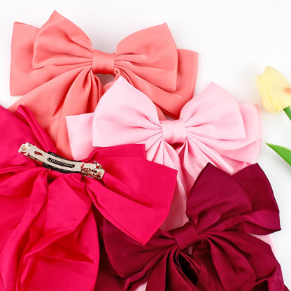 4Pcs Hair Bows Clip, Hot Pink Elegant Satin Bow Hair Clip Cheer Bows Valentine's Day Gift for Birthday, Wedding, Holidays - Light, Coral, Bright, Rose