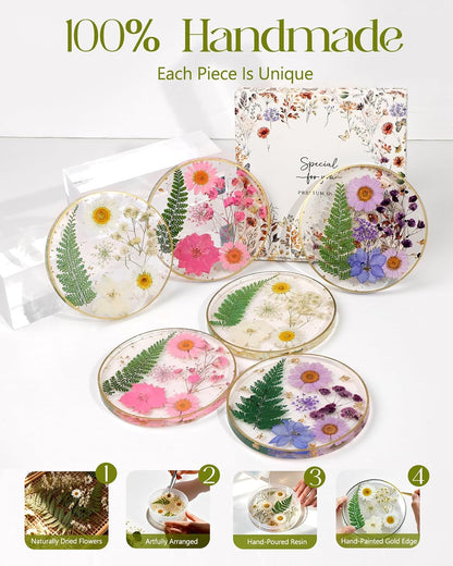 Resin Drink Coaster for Desk Coffee Table-Pink Cute Dried Flowers Cup Coaster for Work Office Home Outdoor Decor Gifts for Girls Women,1 Pcs